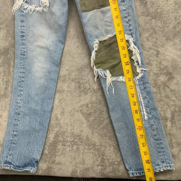 Grlfrnd Karolina Jeans Womens 26x28” Button Fly Straight Leg Distressed Patch - Picture 4 of 15